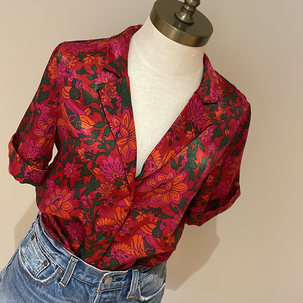 Zara Trf collection floral and bird print  camp shirt size S - Picture 2 of 10